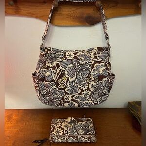 Vera Bradley Reversible shoulder purse Slate Blooms with matching wallet